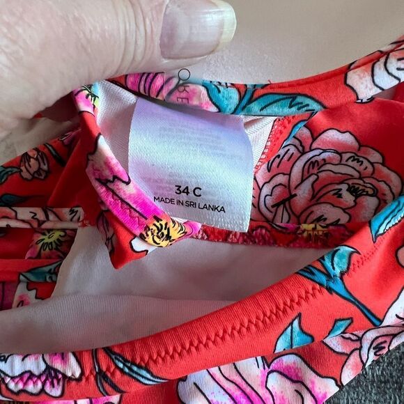 New Shade & Shore Padded Halter Top & High Waist Bottom Red/ Pink Floral 34C/ M - Picture 3 of 6